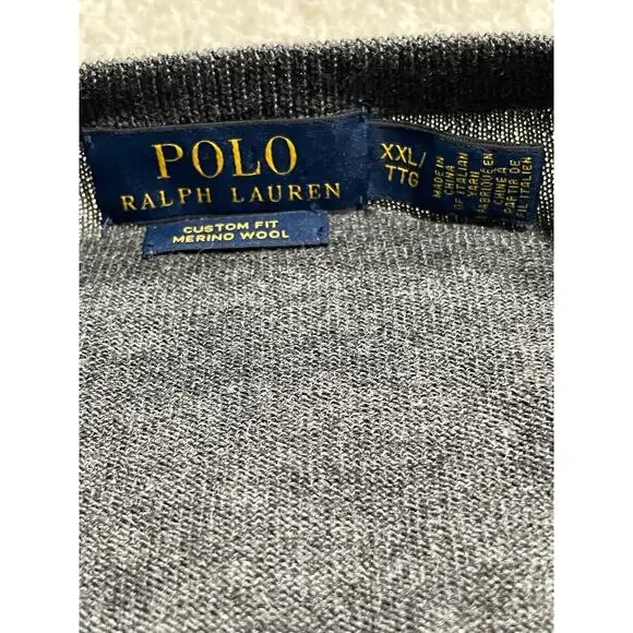 Polo Ralph Lauren Sweater Merino Wool Mens XXL Custom Fit Gray V Neck Knit